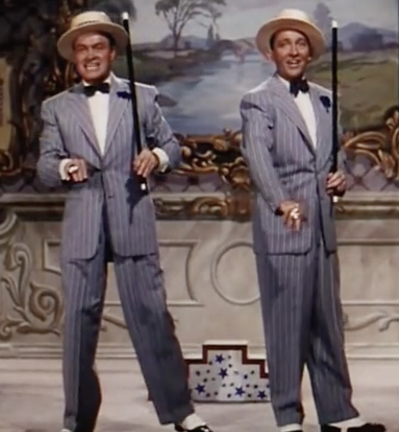 Hope and Bing Crosby sing and dance during the number "Chicago Style" in “Road to Bali”. 